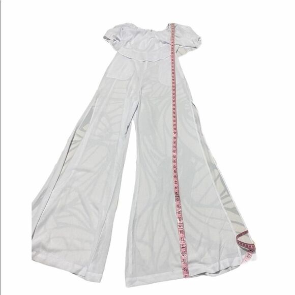 Show Me Your Mumu Sheer Flowy Jumpsuit Pants One Piece Off Shoulder White XXS - Picture 7 of 16